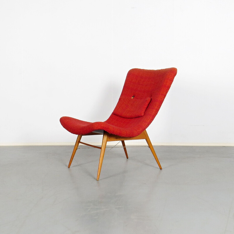 Vintage red armchair, Czechoslovakia