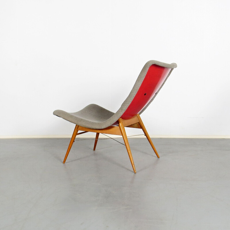 Grijze vintage fauteuil, Tsjechoslowakije