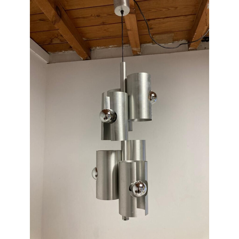 Vintage chrome-plated metal chandelier by Max Sauze, 1970