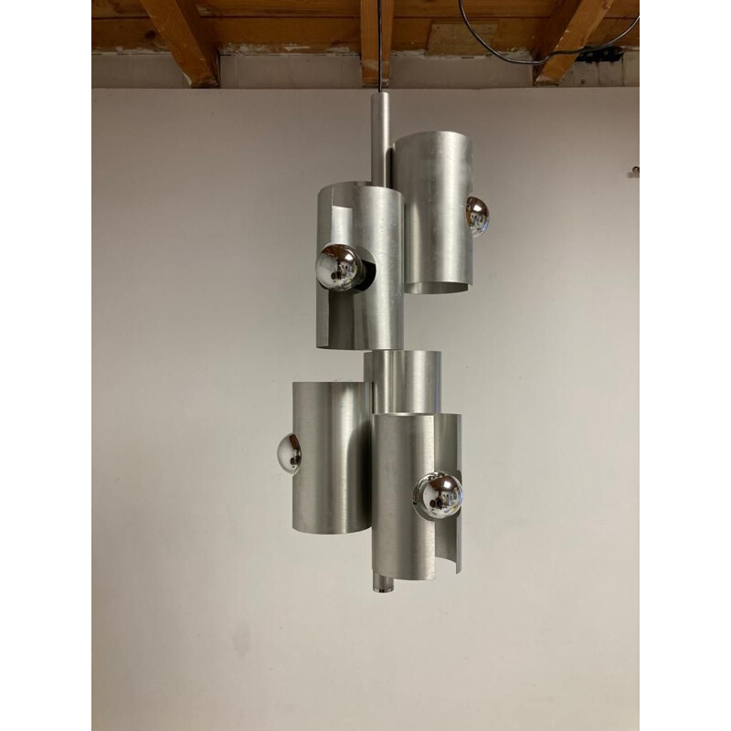 Vintage chrome-plated metal chandelier by Max Sauze, 1970
