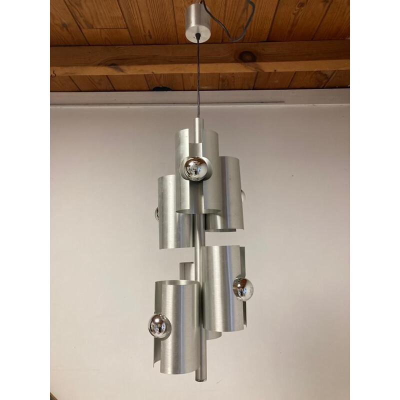 Vintage chrome-plated metal chandelier by Max Sauze, 1970