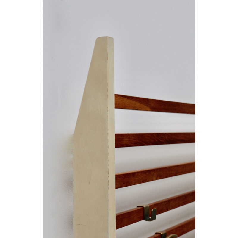 Vintage wooden wall coat rack, Italy 1960