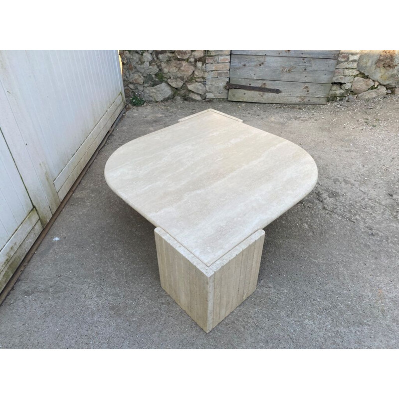 Vintage travertine coffee table with eye shape by Roche Bobois, 1970