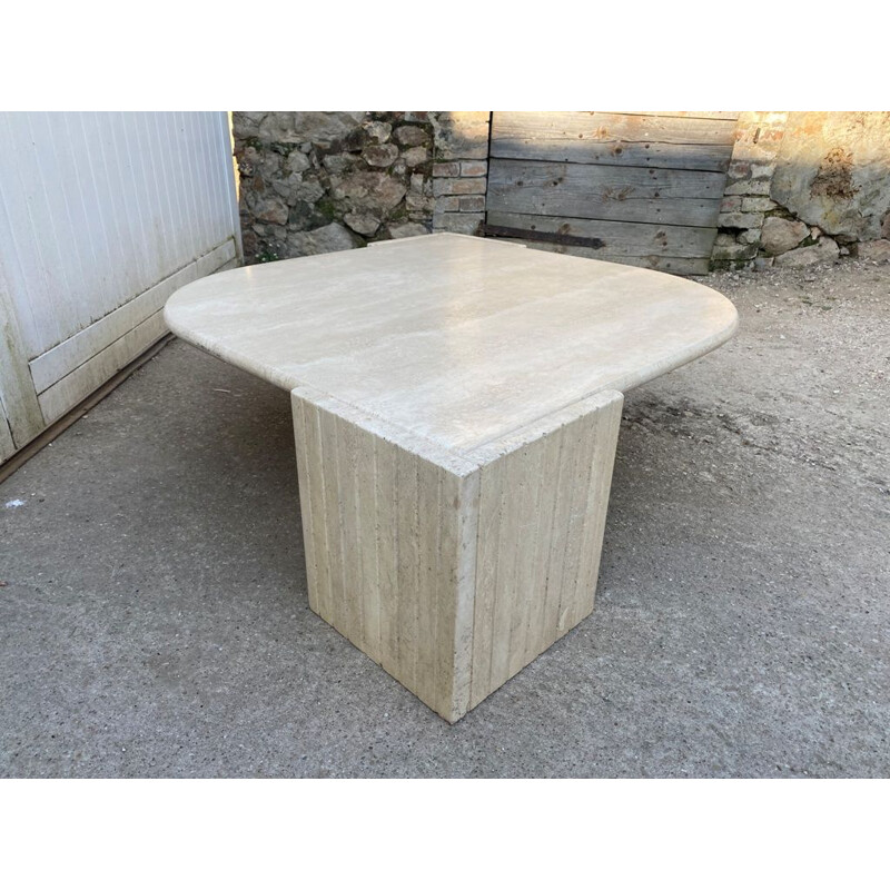 Vintage travertine coffee table with eye shape by Roche Bobois, 1970