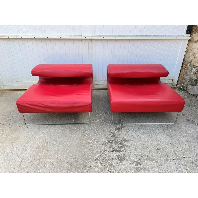 Vintage Low Seat armchair in red leather by Patricia Urquiola for Moroso, 1999