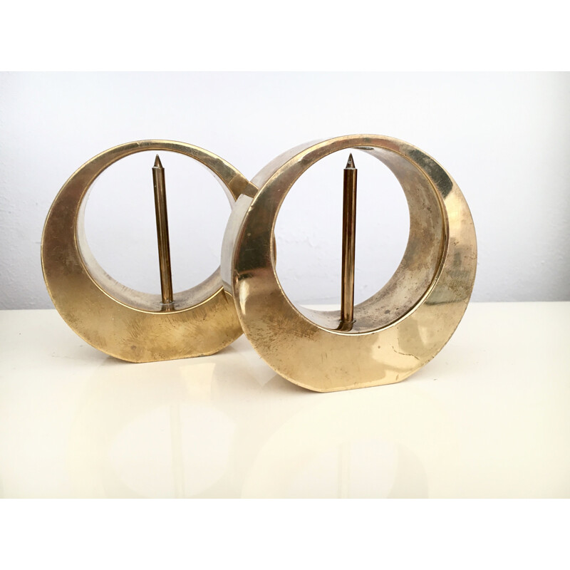 Pair of vintage solid brass candle holders by Arthur Pettersson, 1960