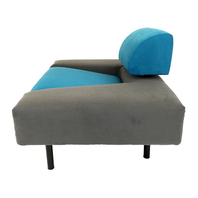 Pair of Pastoe "Pouffe Garni" armchairs in blue and grey fabric, Rob ECKHARDT - 1980s