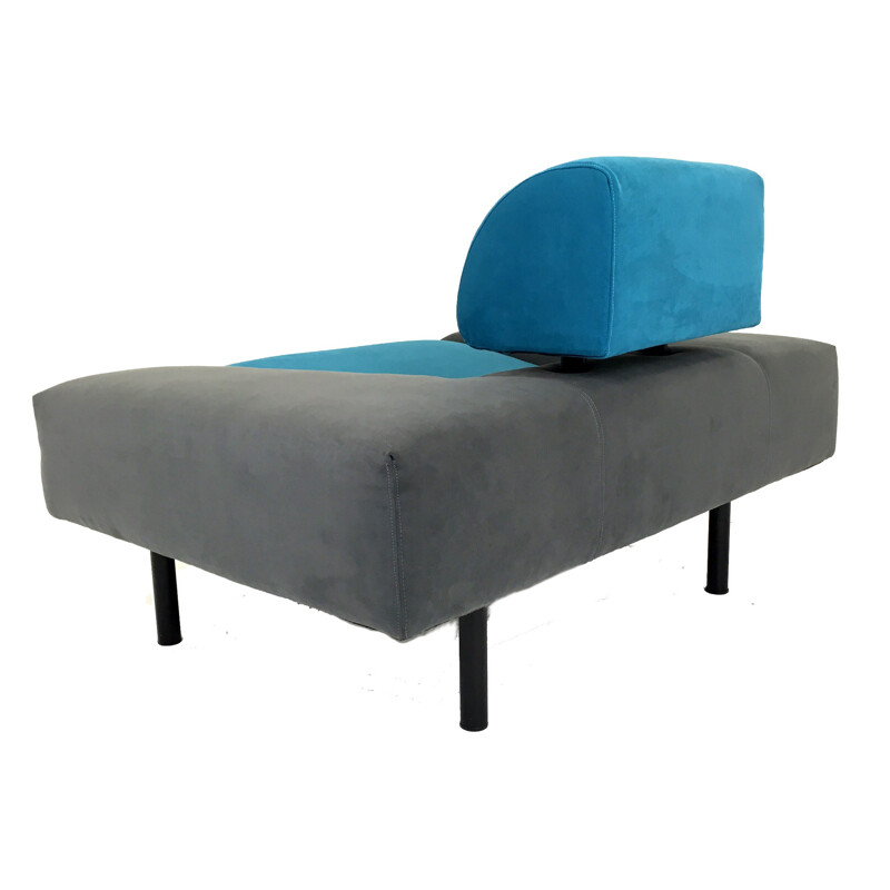 Pair of Pastoe "Pouffe Garni" armchairs in blue and grey fabric, Rob ECKHARDT - 1980s