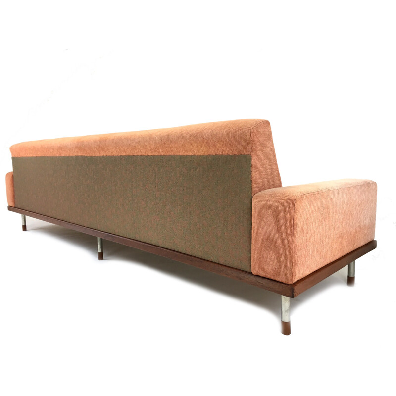 Mid-century 4-seater sofa in teak and fabric - 1960s