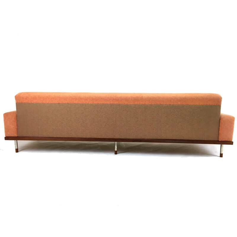 Mid-century 4-seater sofa in teak and fabric - 1960s