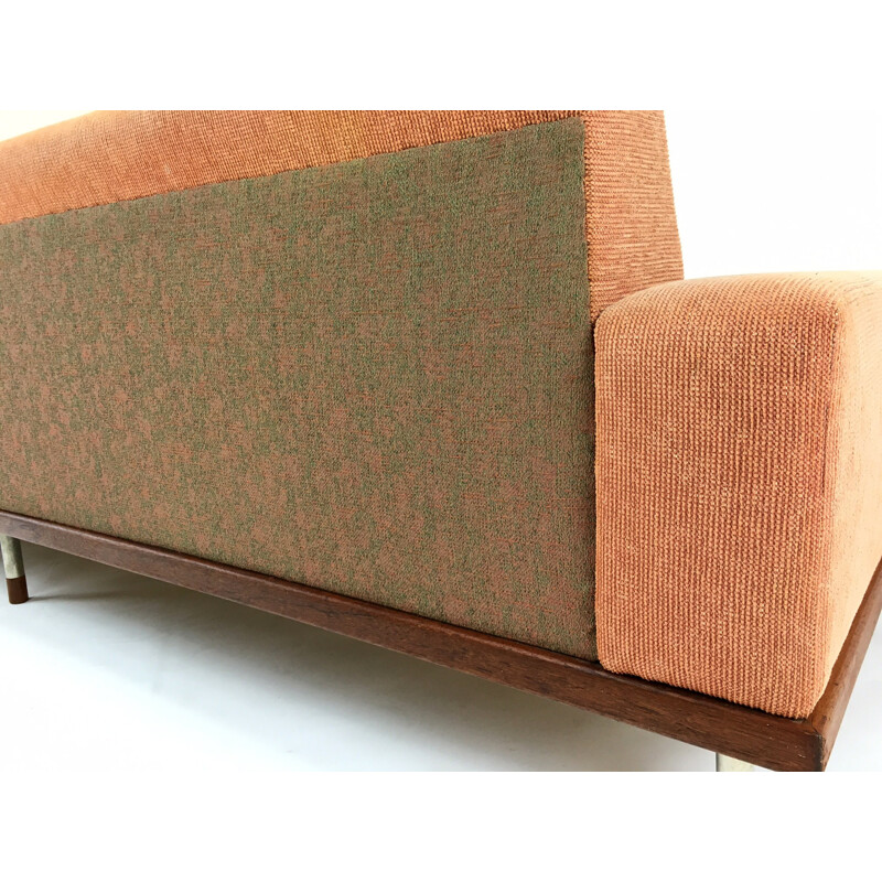 Mid-century 4-seater sofa in teak and fabric - 1960s