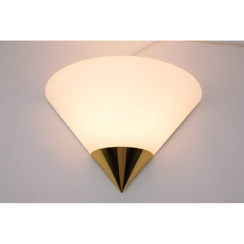 Vintage wall lamp in gold and opal glass by Limburg, 1970s