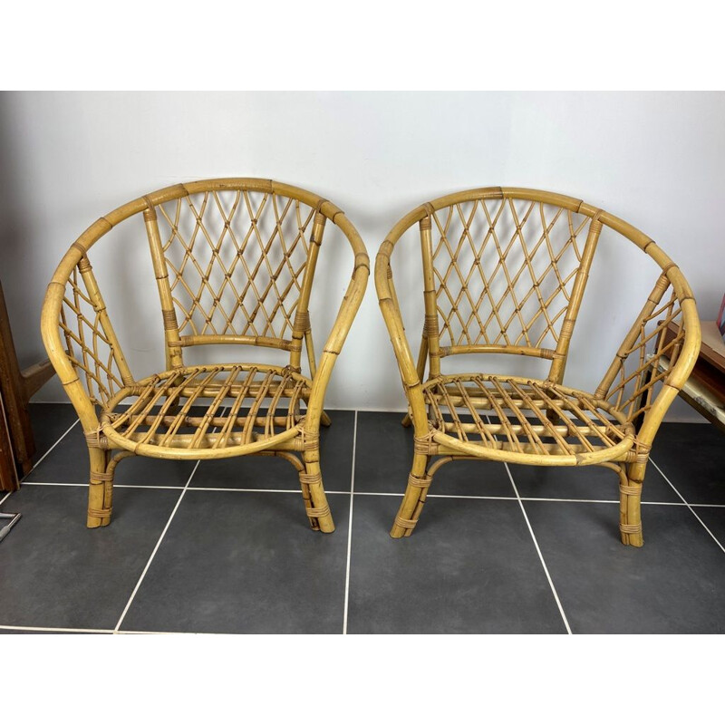 Pair of vintage rattan armchairs, 1960