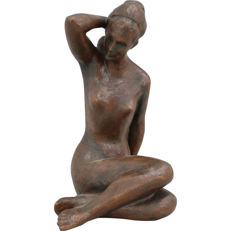 Mid-century sculpture of nude sitting women by Jitka Forejtová, Czechoslovakia 1960s