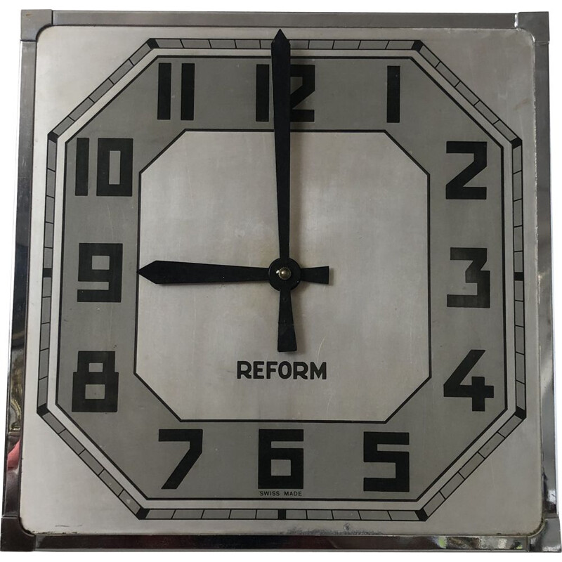 Vintage chrome plated metal wall clock, Switzerland