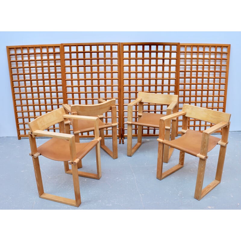 Set of 4 vintage armchairs in light pine by Ate Van Apeldoorn, Netherlands 1970