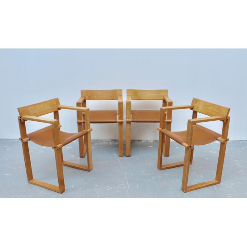 Set of 4 vintage armchairs in light pine by Ate Van Apeldoorn, Netherlands 1970