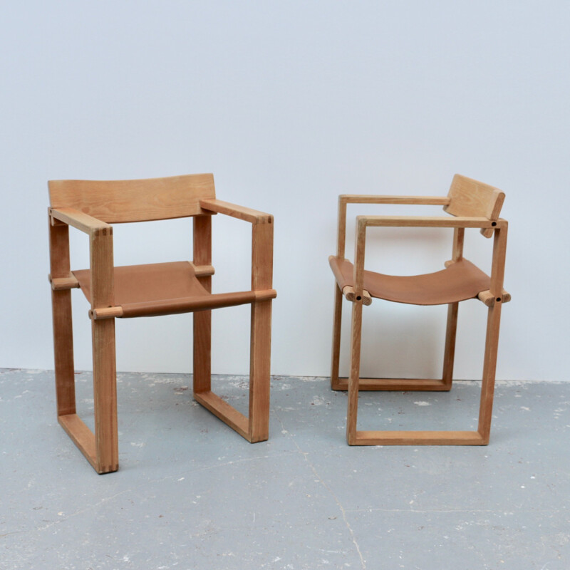 Set of 4 vintage armchairs in light pine by Ate Van Apeldoorn, Netherlands 1970