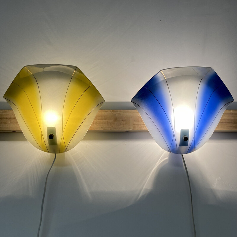 Pair of Scandinavian vintage glass wall lamps, 1950