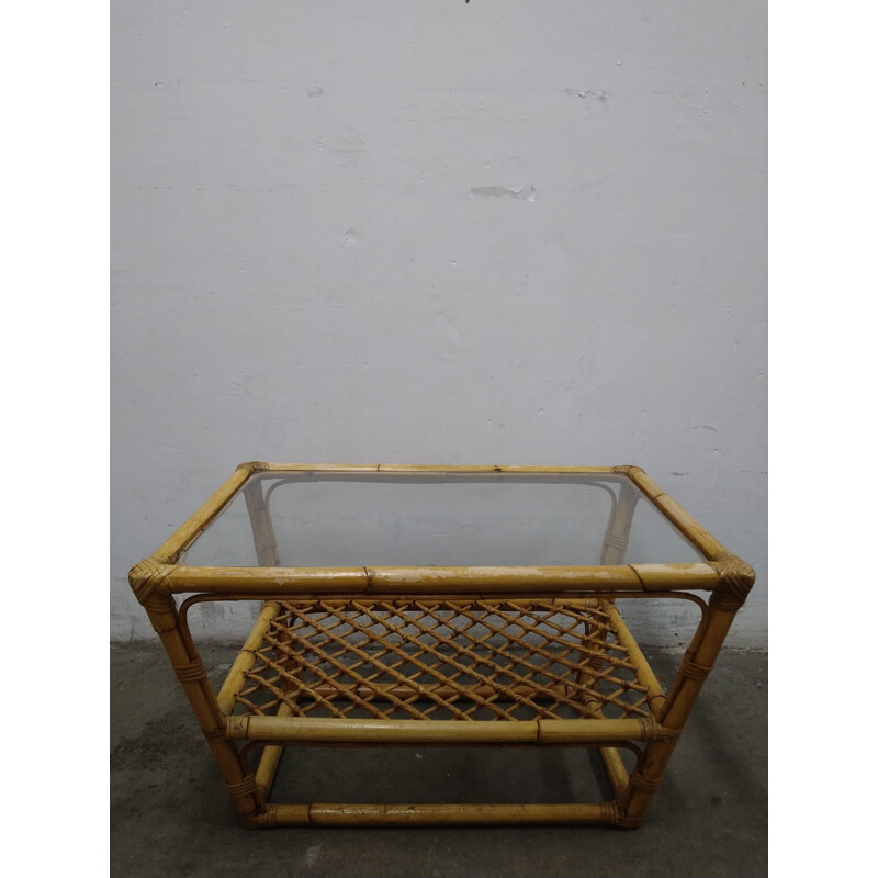 Vintage rattan coffee table, France 1970s