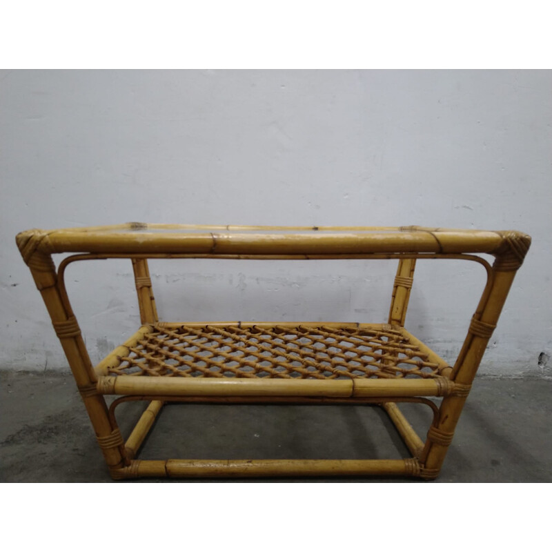 Vintage rattan coffee table, France 1970s