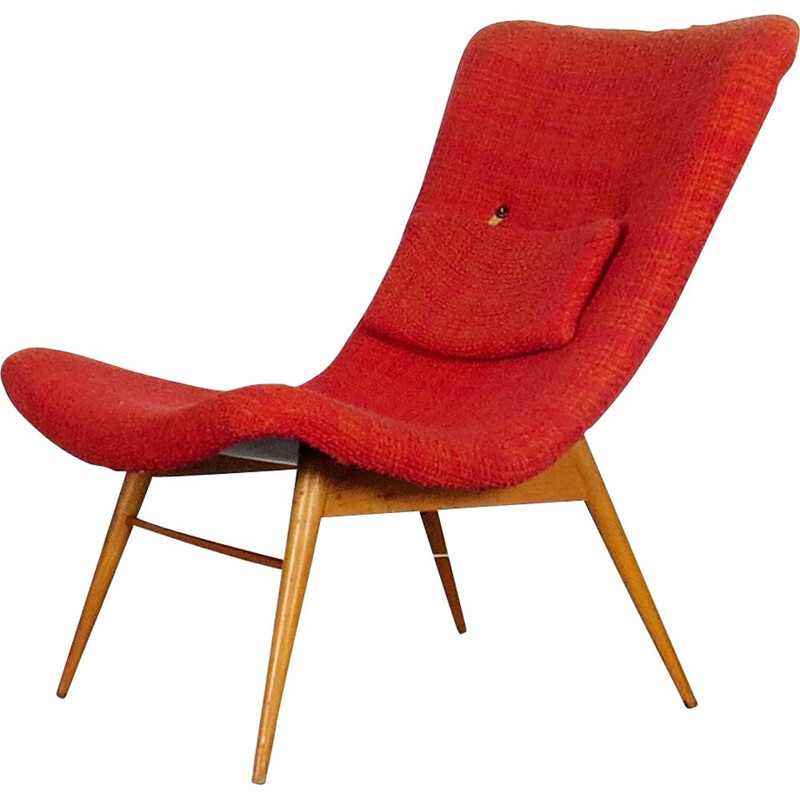 Vintage red armchair, Czechoslovakia