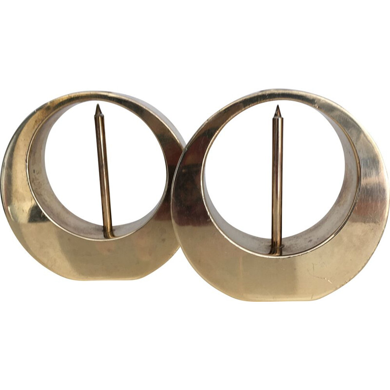 Pair of vintage solid brass candle holders by Arthur Pettersson, 1960