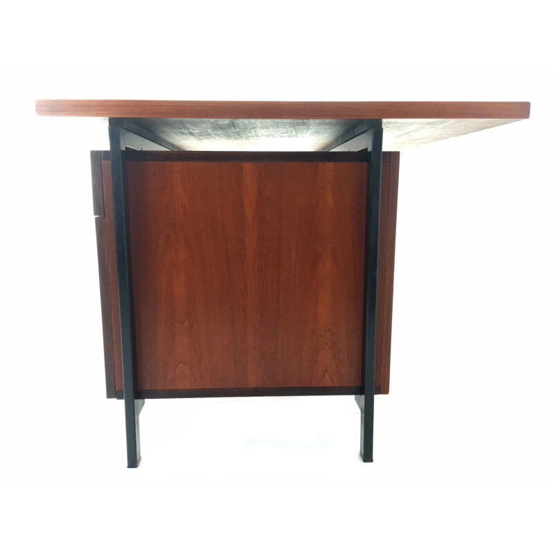 Dutch Pastoe "President" desk in birch plywood and steel, Cees BRAAKMAN - 1950s