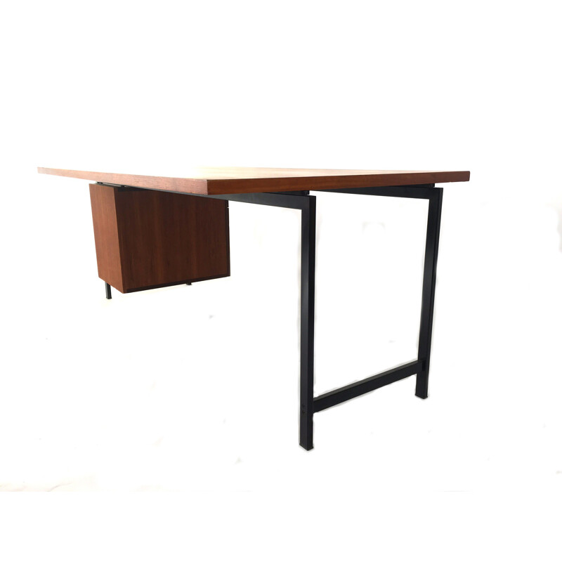 Dutch Pastoe "President" desk in birch plywood and steel, Cees BRAAKMAN - 1950s