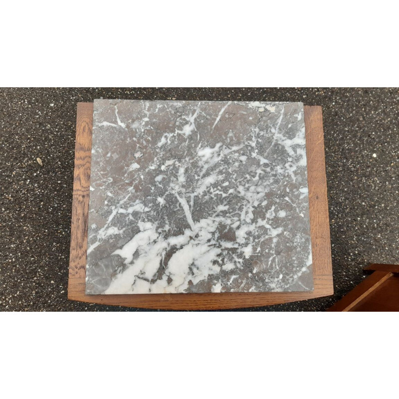 Paire de tables de chevet vintage Art déco en chêne et marbre gris, France 1930-1940