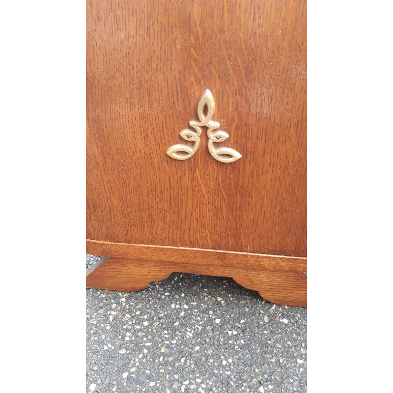 Pair of vintage Art Deco night stands in oakwood and grey marble, France 1930-1940