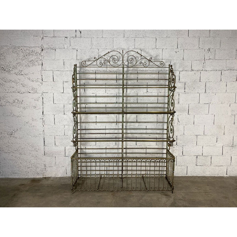 Vintage wrought iron and brass bread display stand, 1800