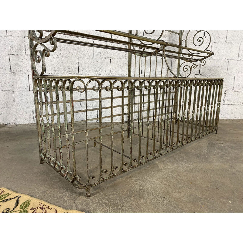 Vintage wrought iron and brass bread display stand, 1800