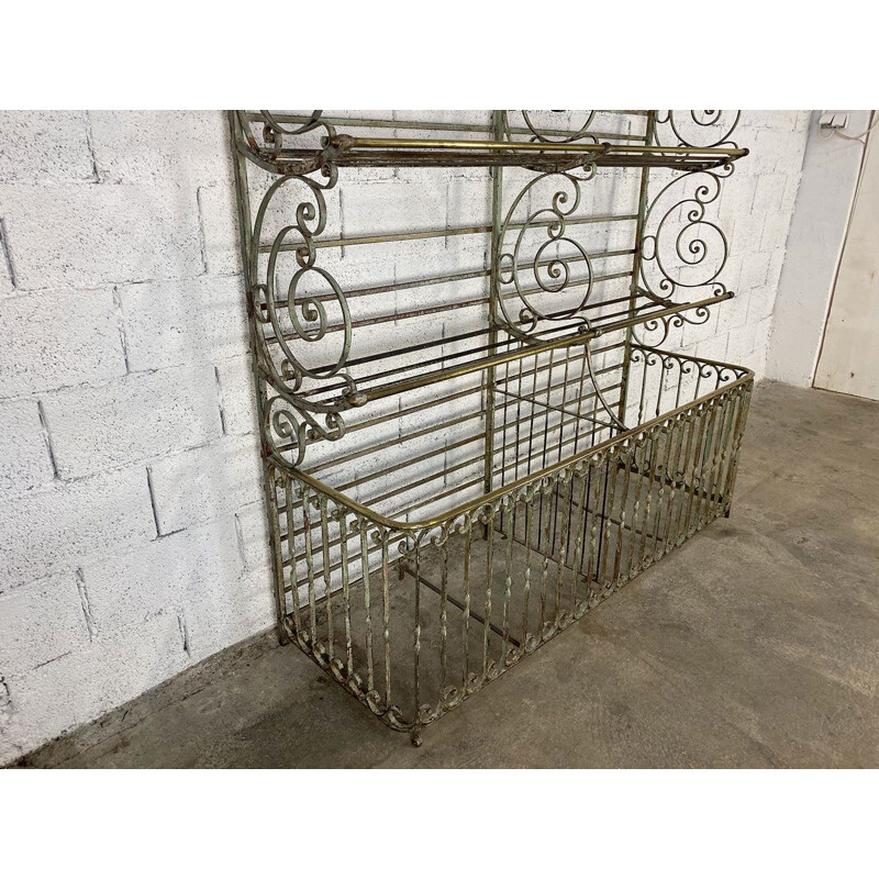 Vintage wrought iron and brass bread display stand, 1800