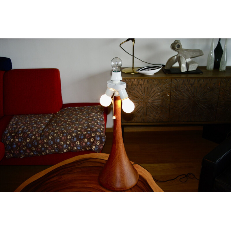 Lámpara de mesa de teca vintage de Fog