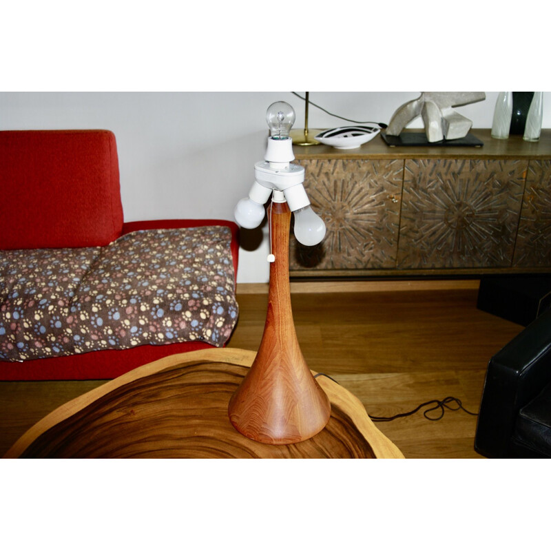Lámpara de mesa de teca vintage de Fog