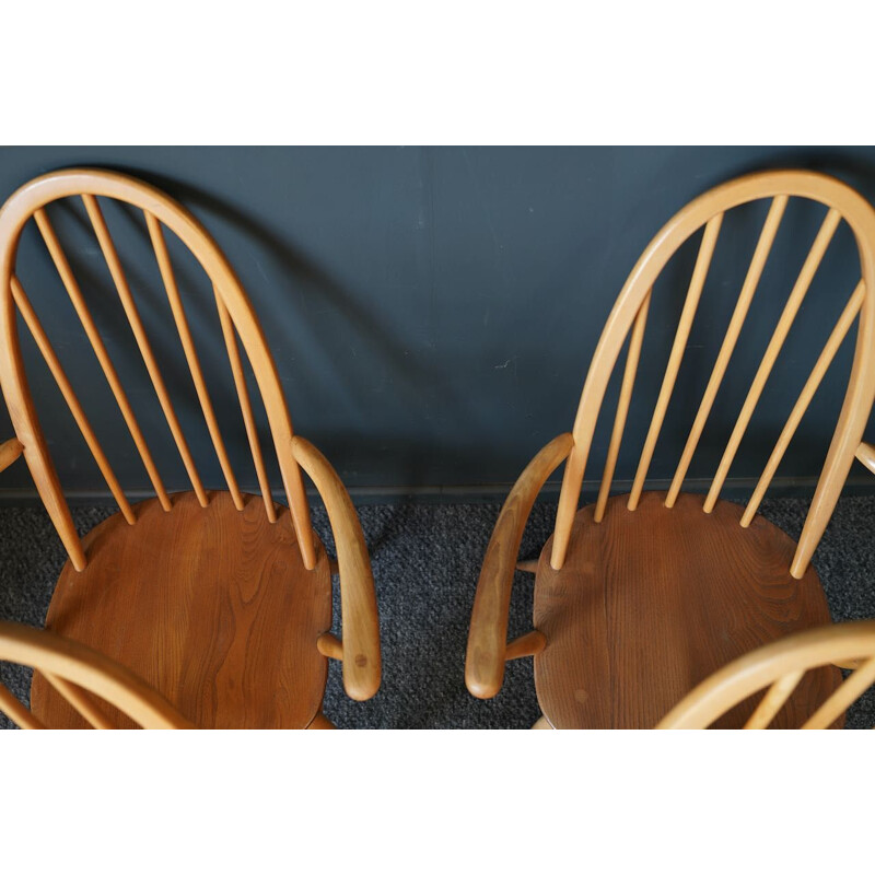 Set of 6 mid-century elm wood & beech wood dining chairs by Ercol Quaker