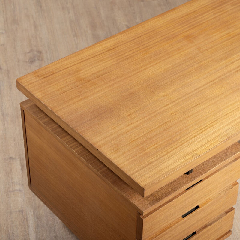 Vintage desk in blond mahogany by Pierre Guariche for Minvielle, 1962