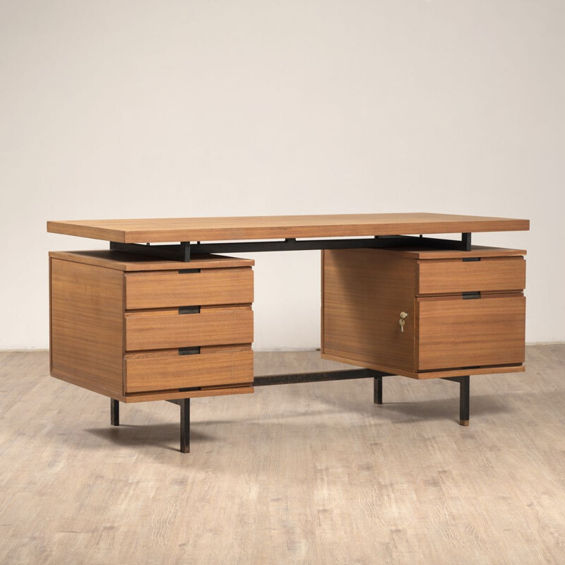 Vintage desk in blond mahogany by Pierre Guariche for Minvielle, 1962