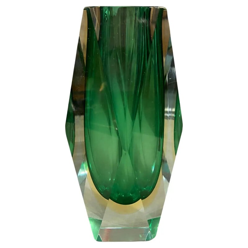 Vase vintage en verre de Murano vert par Seguso, 1970