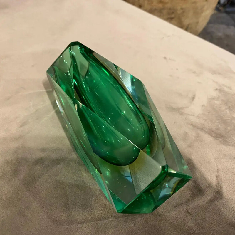 Jarrón vintage de cristal de Murano verde de Seguso, 1970
