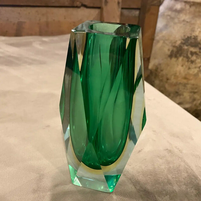 Vintage Vaso de vidro verde Murano da Seguso, 1970