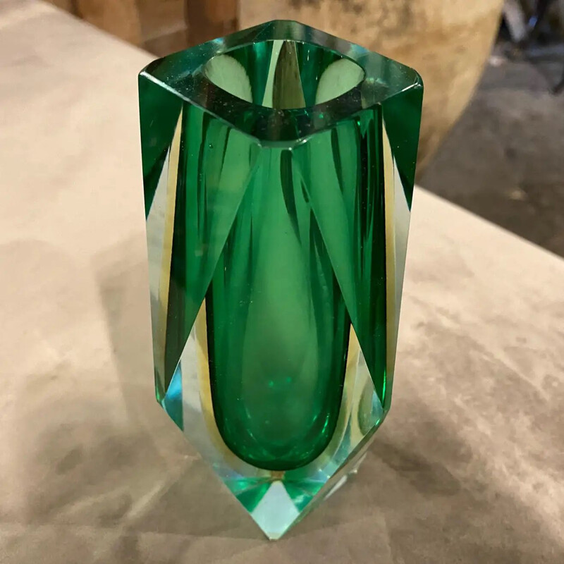 Jarrón vintage de cristal de Murano verde de Seguso, 1970