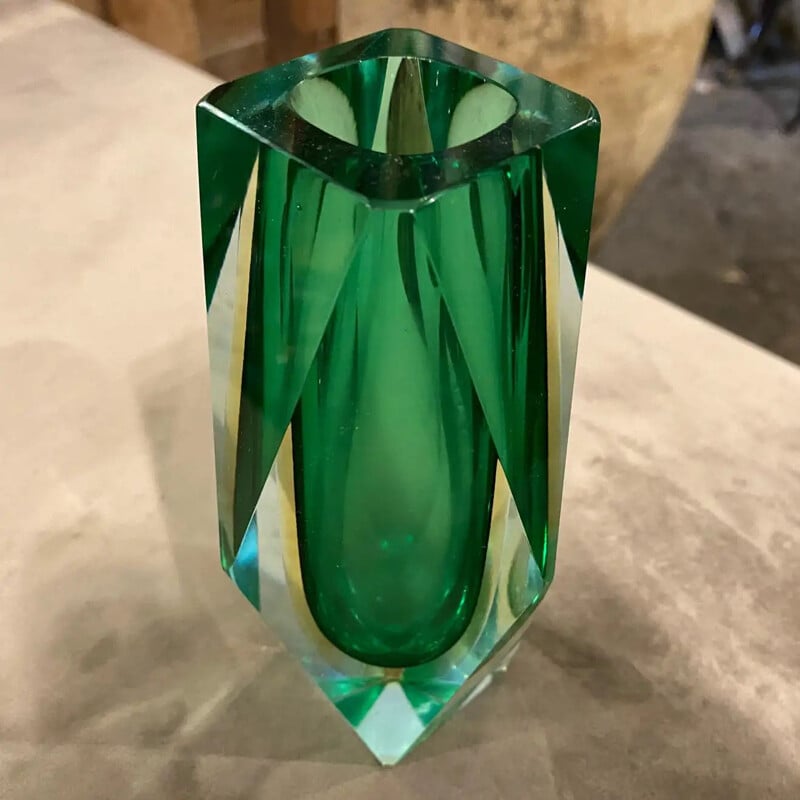 Vintage Vase aus grünem Muranoglas von Seguso, 1970