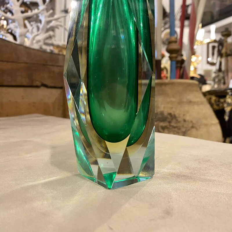 Vintage Vaso de vidro verde Murano da Seguso, 1970