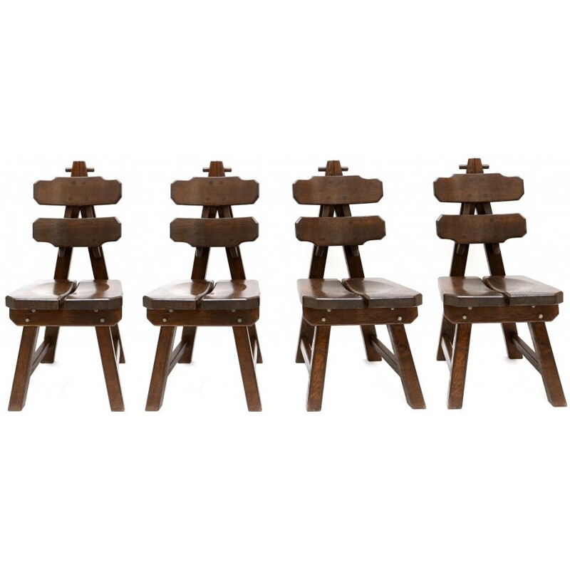 Set of 4 Dutch chairs in oak - 1930s