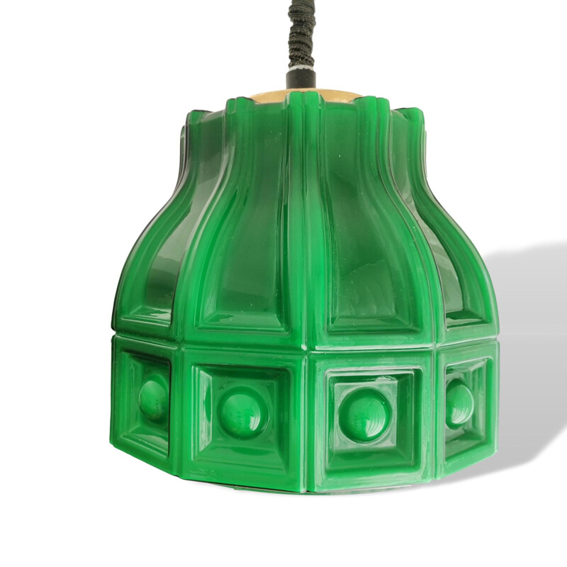 Vintage Swedish green opal glass pull down pendant lamp by Helena Tynell for Flygsfors, 1960s