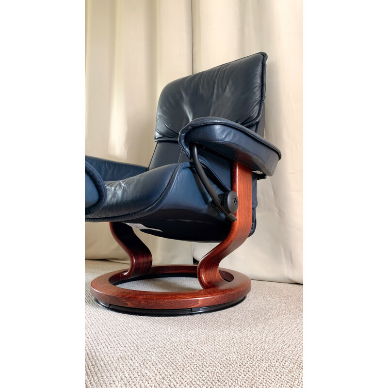 Mid century adjustable swivel leather armchair & ottoman by Ekornes Stressless, 1980s