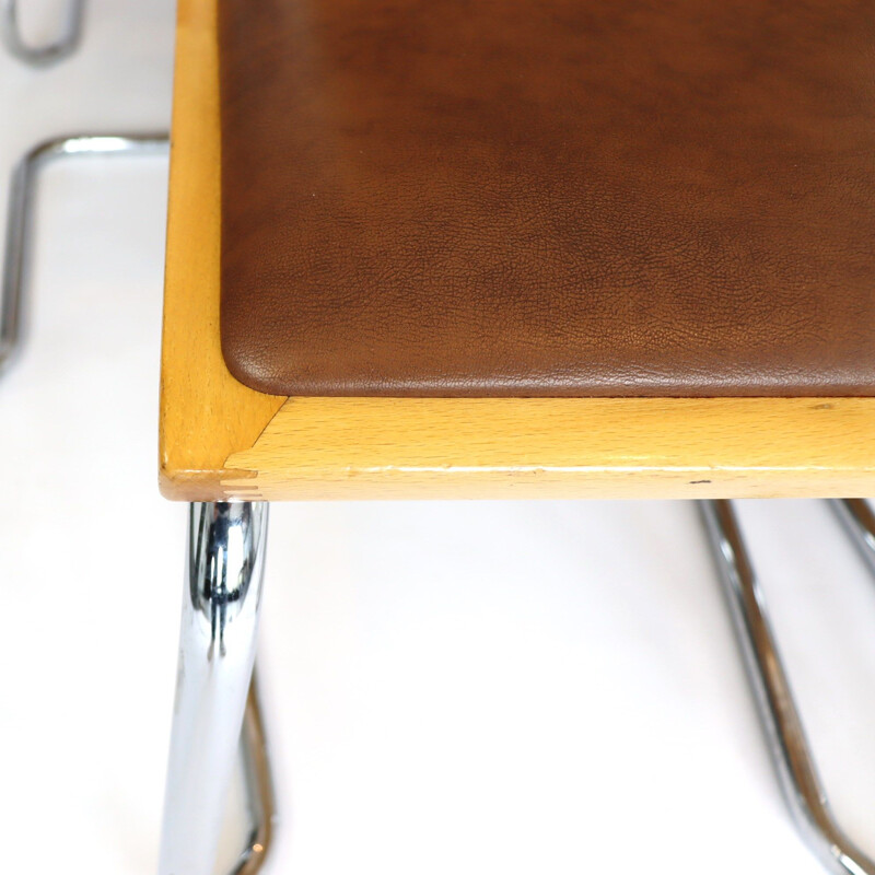 Set of 10 vintage brown skai stacking chairs, 1970s