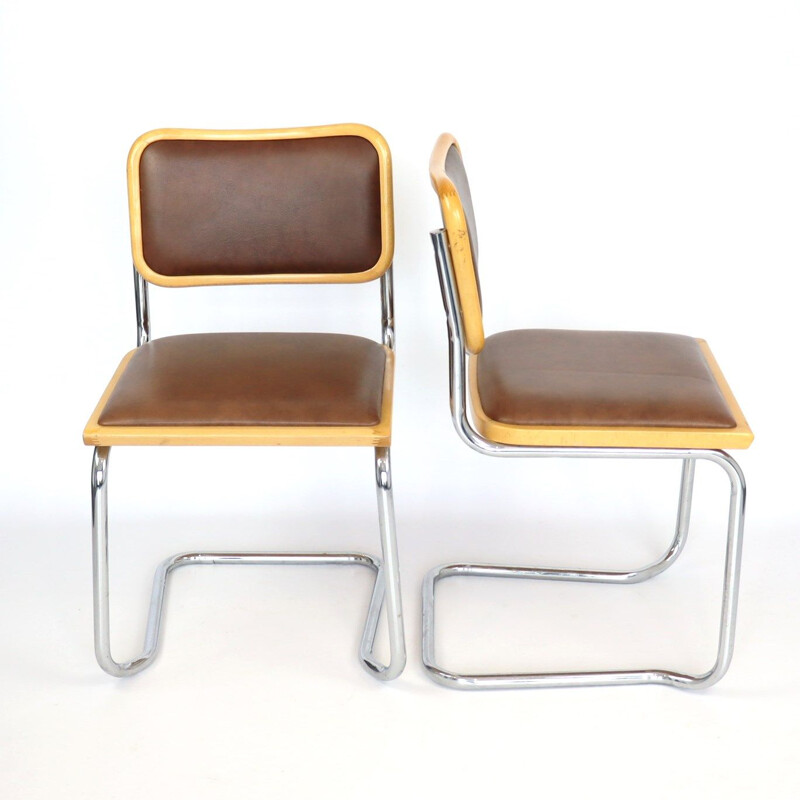 Set of 10 vintage brown skai stacking chairs, 1970s